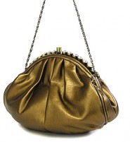 Evening Bag - PU Leather w/ Glass Beads on Top – Bronze – BG-43312BZ